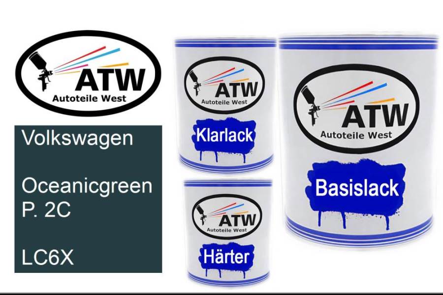 Volkswagen, Oceanicgreen P. 2C, LC6X: 1L Lackdose + 1L Klarlack + 500ml Härter - Set, von ATW Autoteile West.